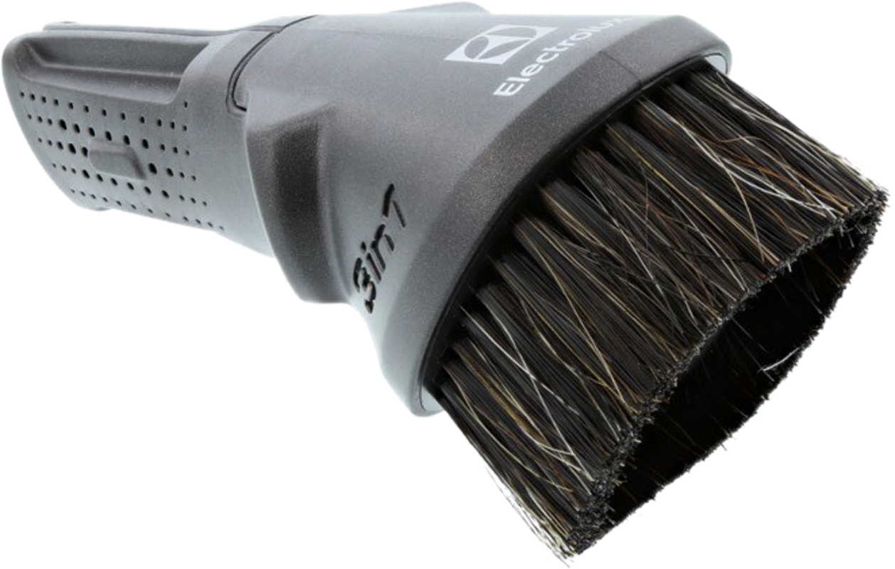 Accessoire brosse de l'aspirateur Electrolux gris. Il a des poils au bout.