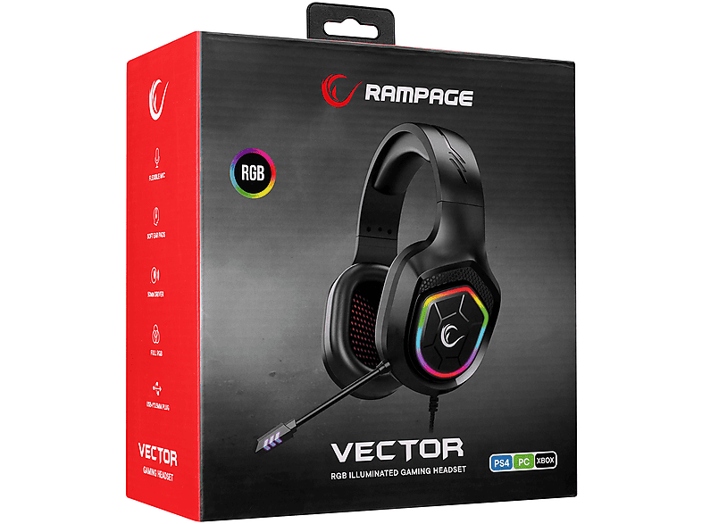 RAMPAGE RM-K90 Vector RGB Led 3.5mm Mikrofonlu Oyuncu Kulak Üstü Kulaklık Siyah_8