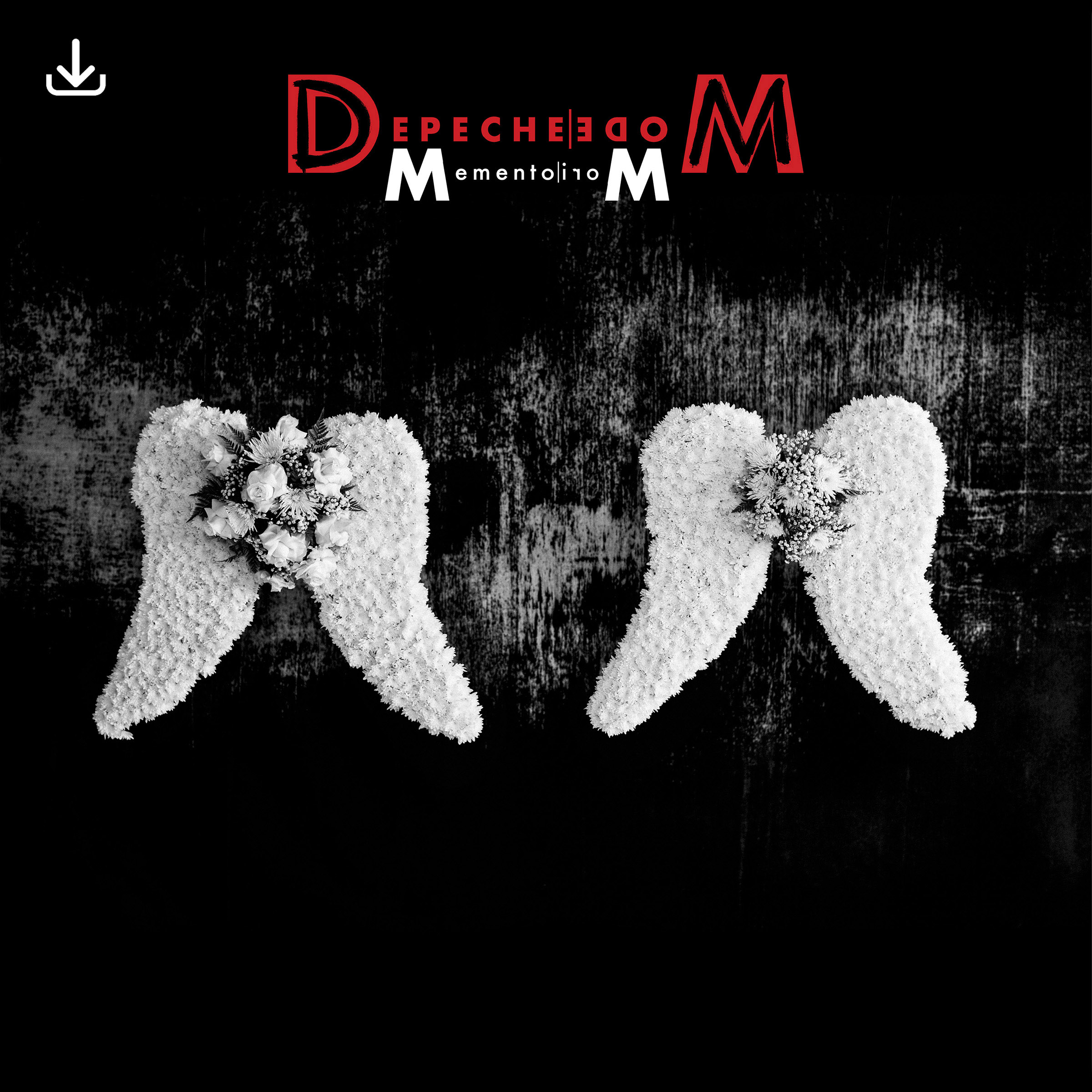 Depeche Mode Albumcover mit weißen Engelsflügeln auf schwarzem Hintergrund. Albumtitel in Rot.