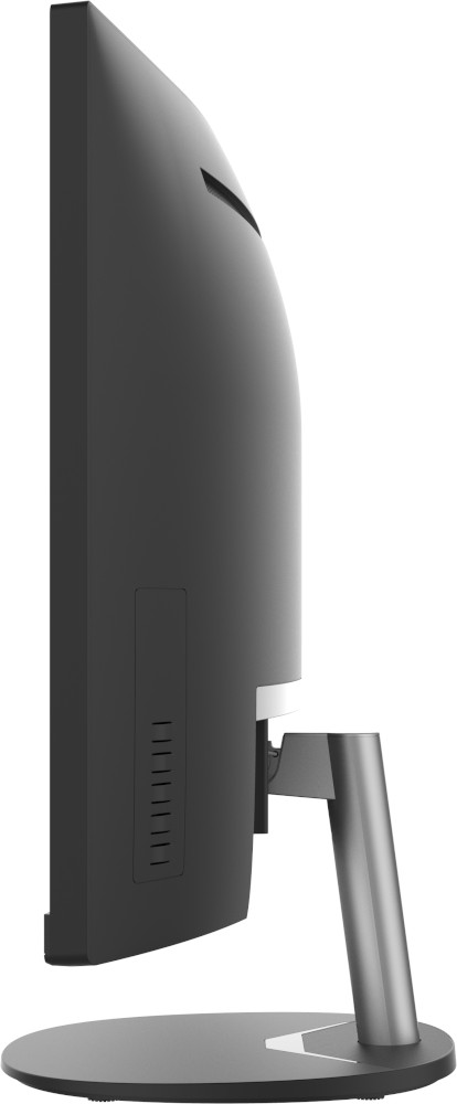 Side view of a monitor with a silver stand.