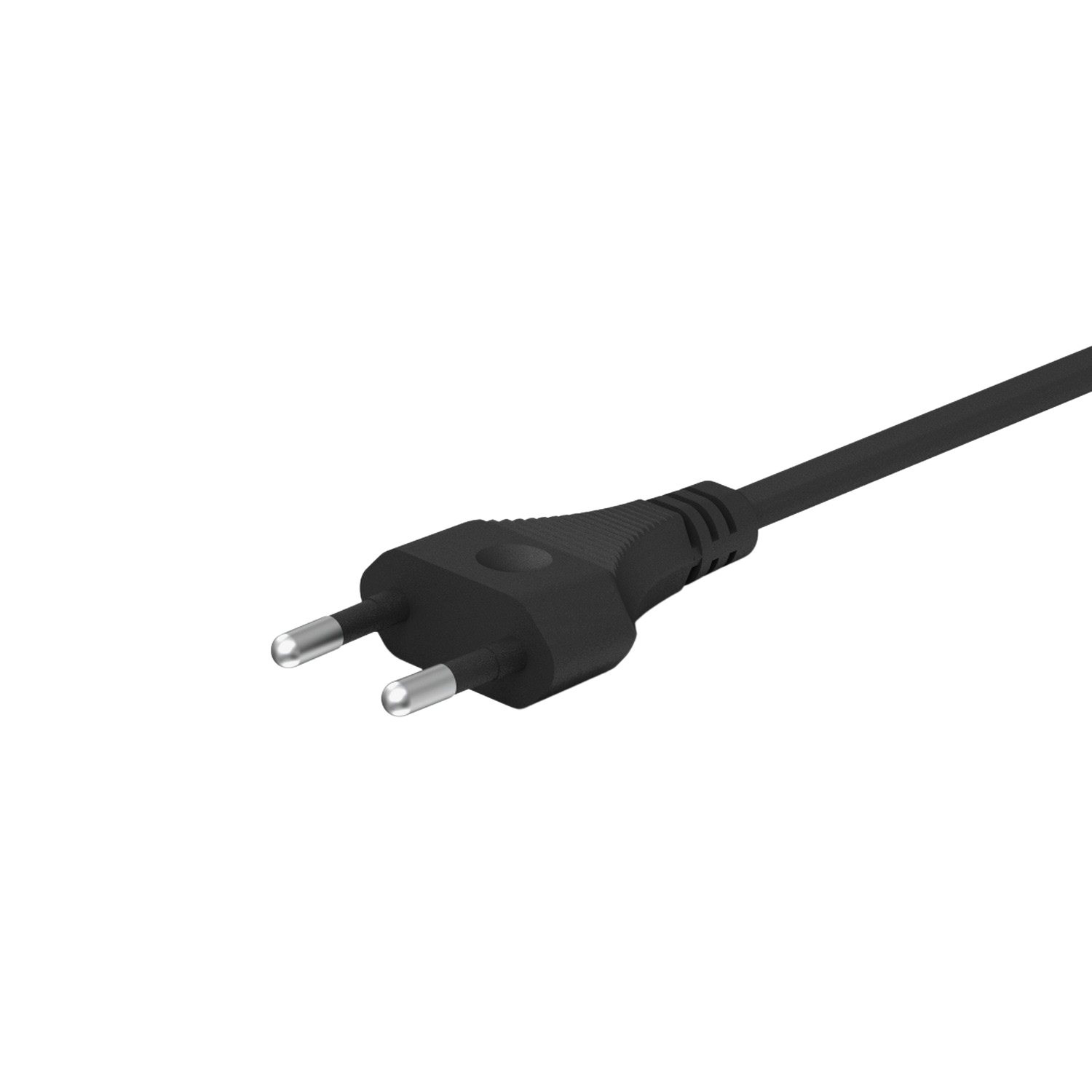 Black European plug with two pins. Black background.