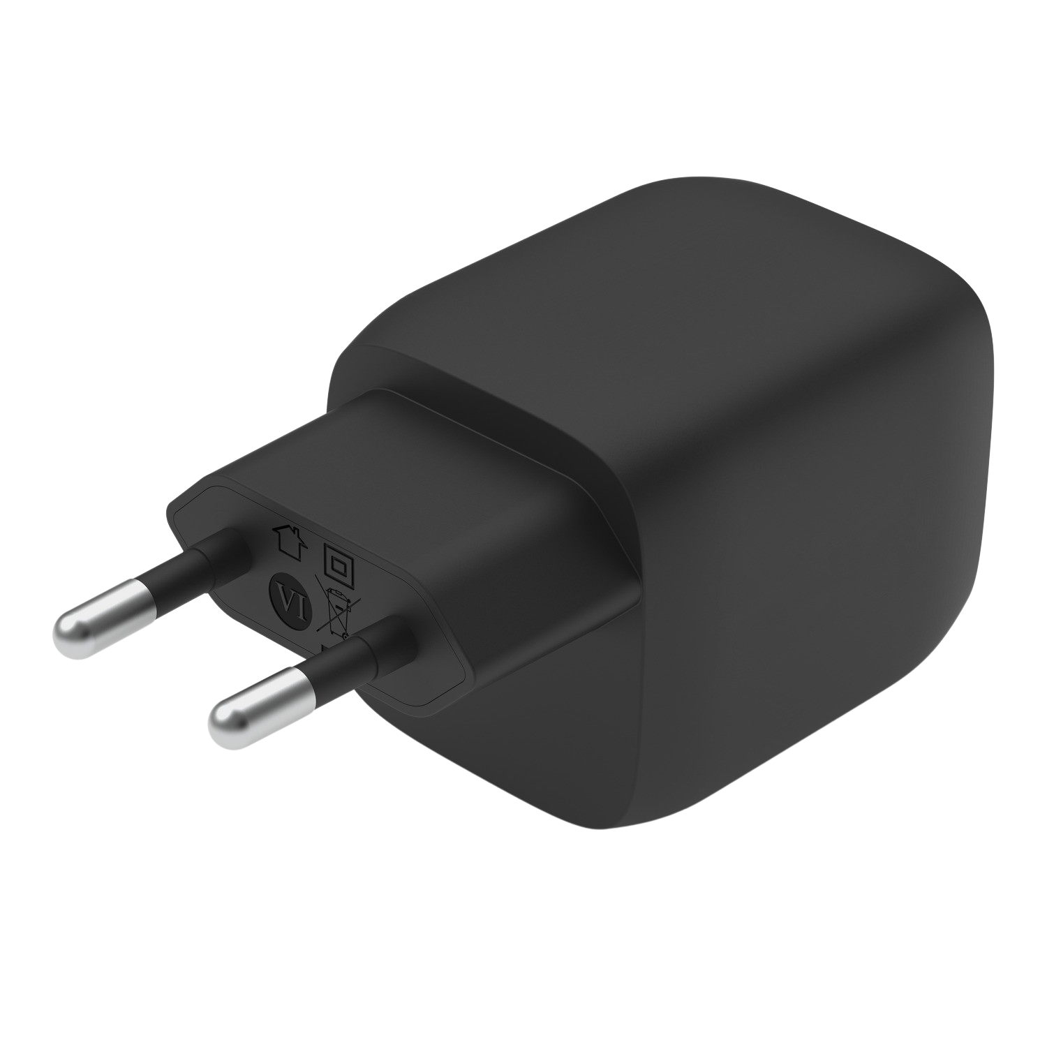 Black phone charger with two prongs.