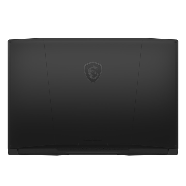 Portátil negro con el logo de MSI en la tapa.