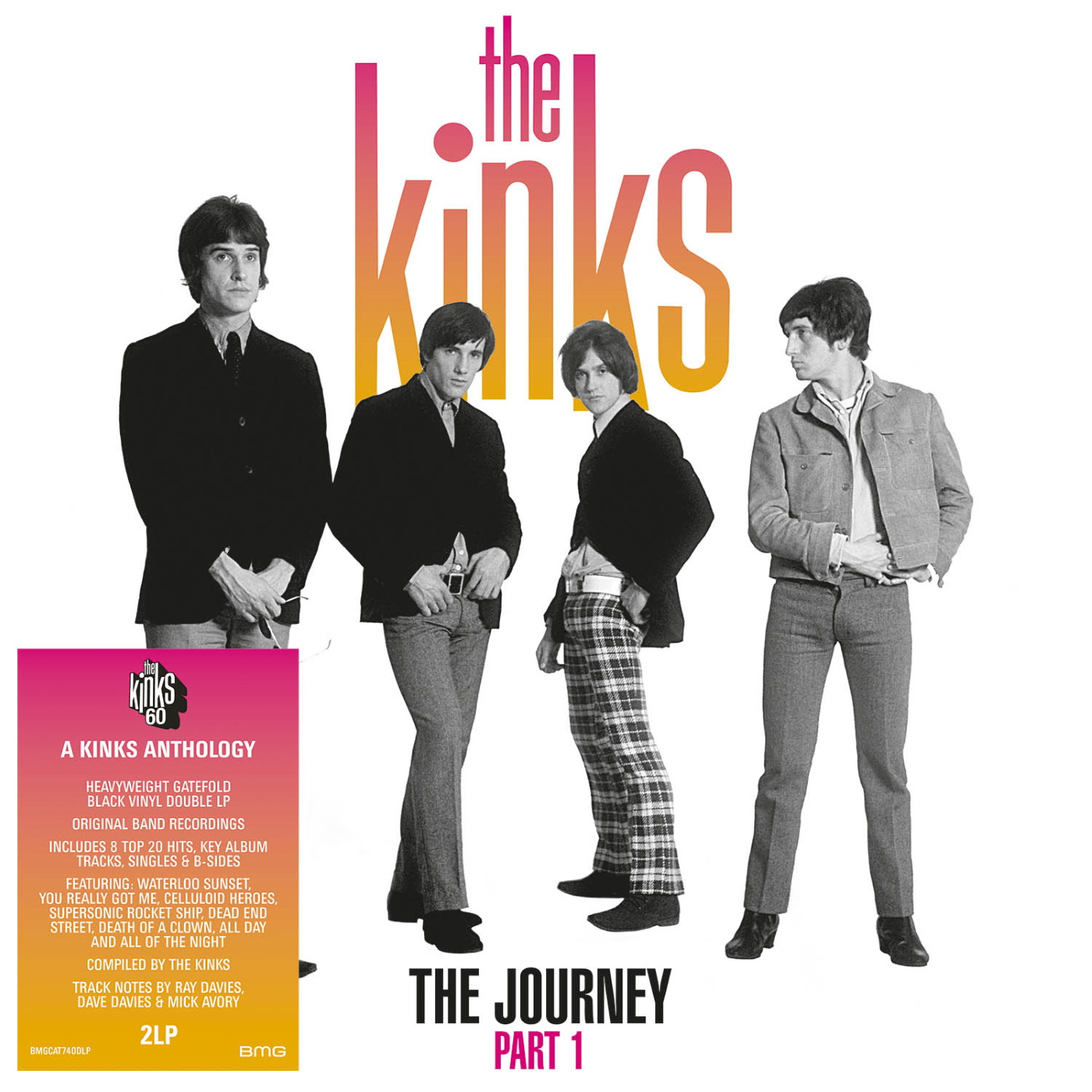 The Kinks Albumcover mit vier Bandmitgliedern, pinkem und orangefarbenem Text.