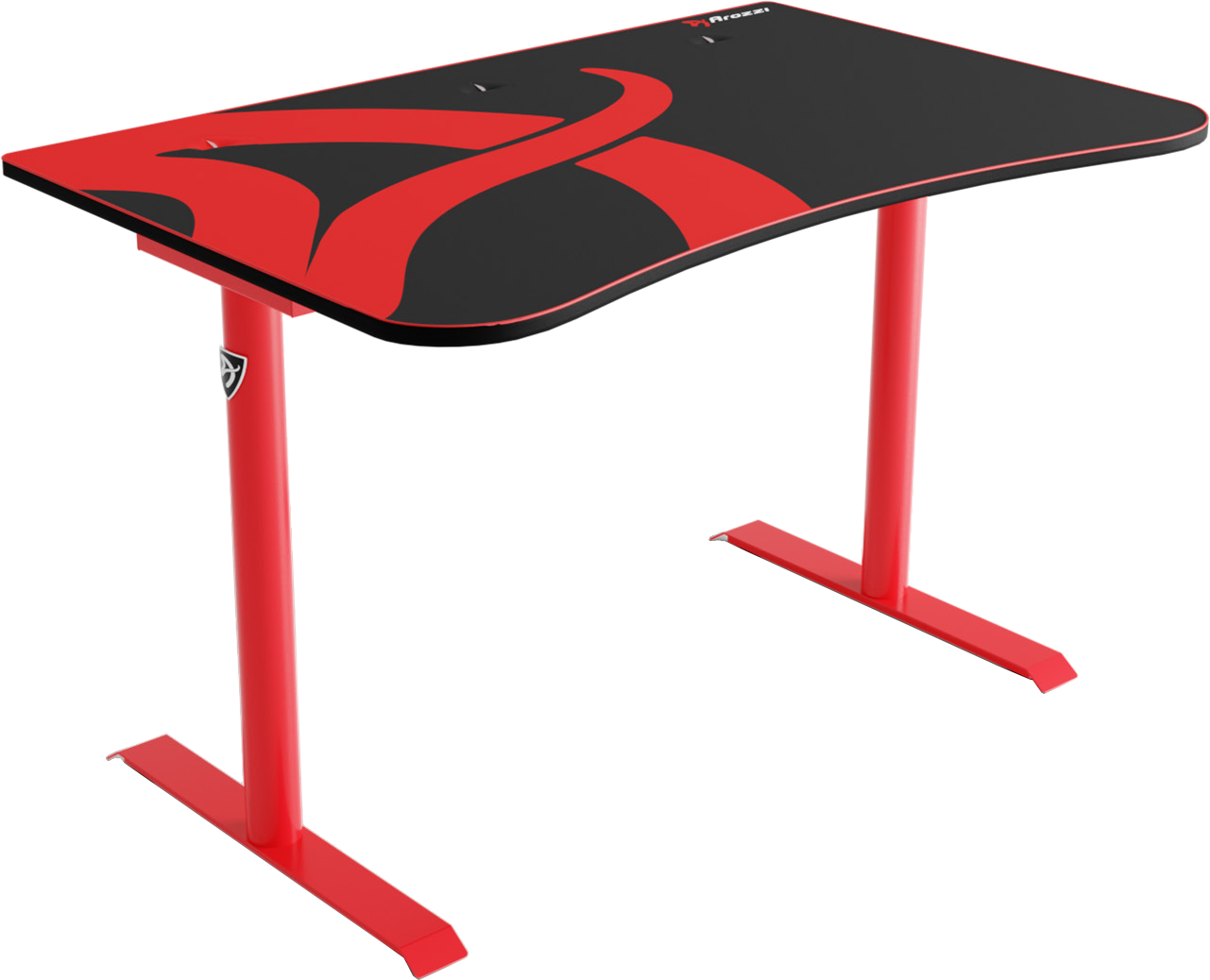 Piros-fekete gamer asztal két piros lábbal.