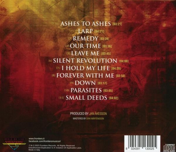 Album-Trackliste mit Titeln wie 'Ashes to Ashes' und 'Silent Revolution'.