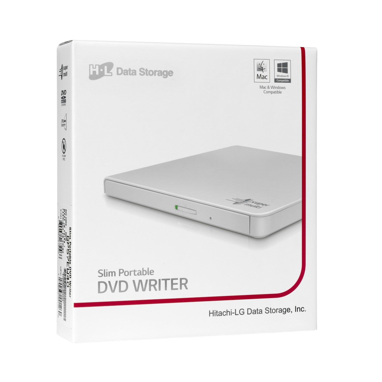 White box with a portable DVD writer. Brand name is HL Data Storage.