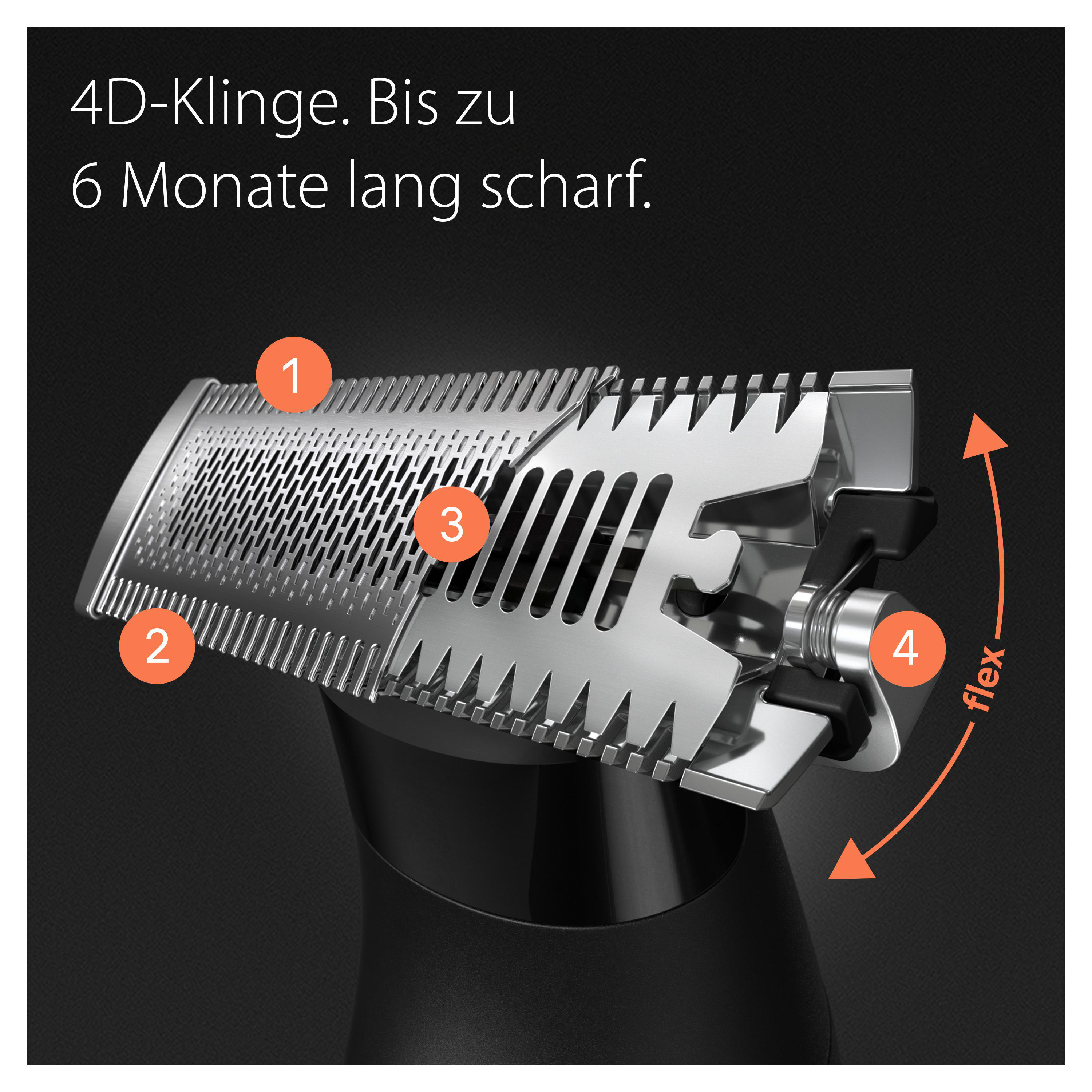 Nahaufnahme einer Rasierklinge. Die Klinge hat die Zahlen 1-4.