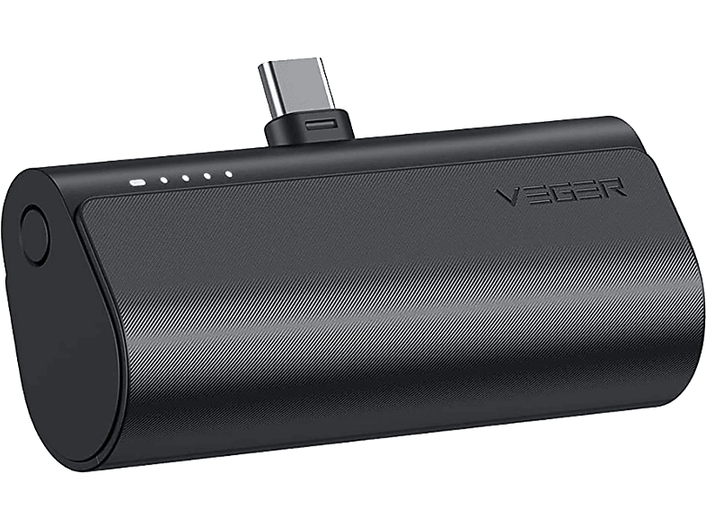 VEGER V0556 power bank, fekete, 5000mAh, usb c csatlakozóval, töltést jelző led sorral (20W)