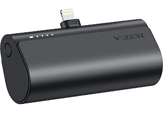 VEGER V0556P Power bank, fekete, 5000mAh, Lightning csatlakozóval, töltést jelző led sorral (20W)