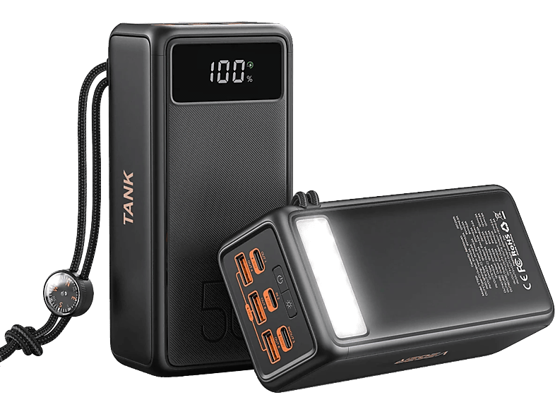 VEGER VP5001C PD Power bank, fekete, 56.000mAh, PD130W gyorstöltés, 3 usb kimenet, 2 type-c 2W led