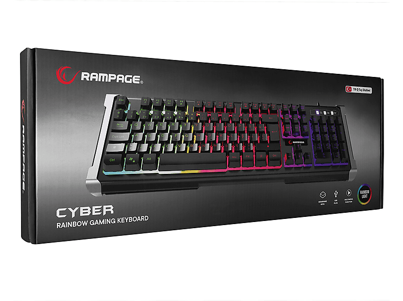 RAMPAGE KB-R21 Cyber USB Rainbow Backlight Membrane Gaming Oyuncu Klavye Siyah_6