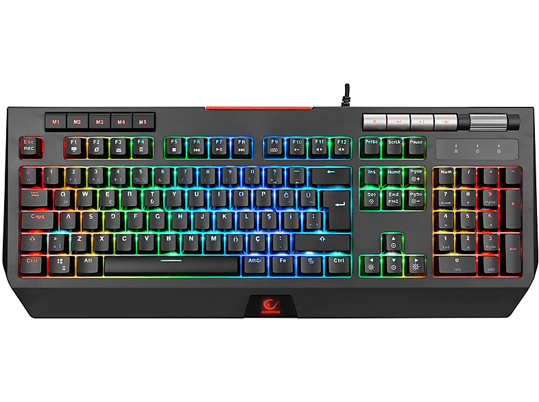 RAMPAGE KB-R105 Exhero Full RGB Ledli Outemu Blue Switch 5 Makro Tuşlu Standlı Türkçe Gaming Oyuncu Klavyesi Siyah_1