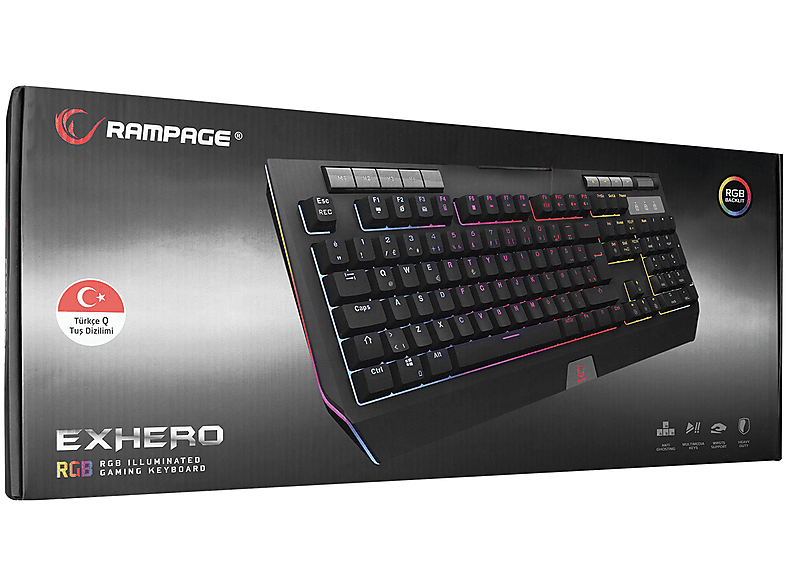 RAMPAGE KB-R105 Exhero Full RGB Ledli Outemu Blue Switch 5 Makro Tuşlu Standlı Türkçe Gaming Oyuncu Klavyesi Siyah_8