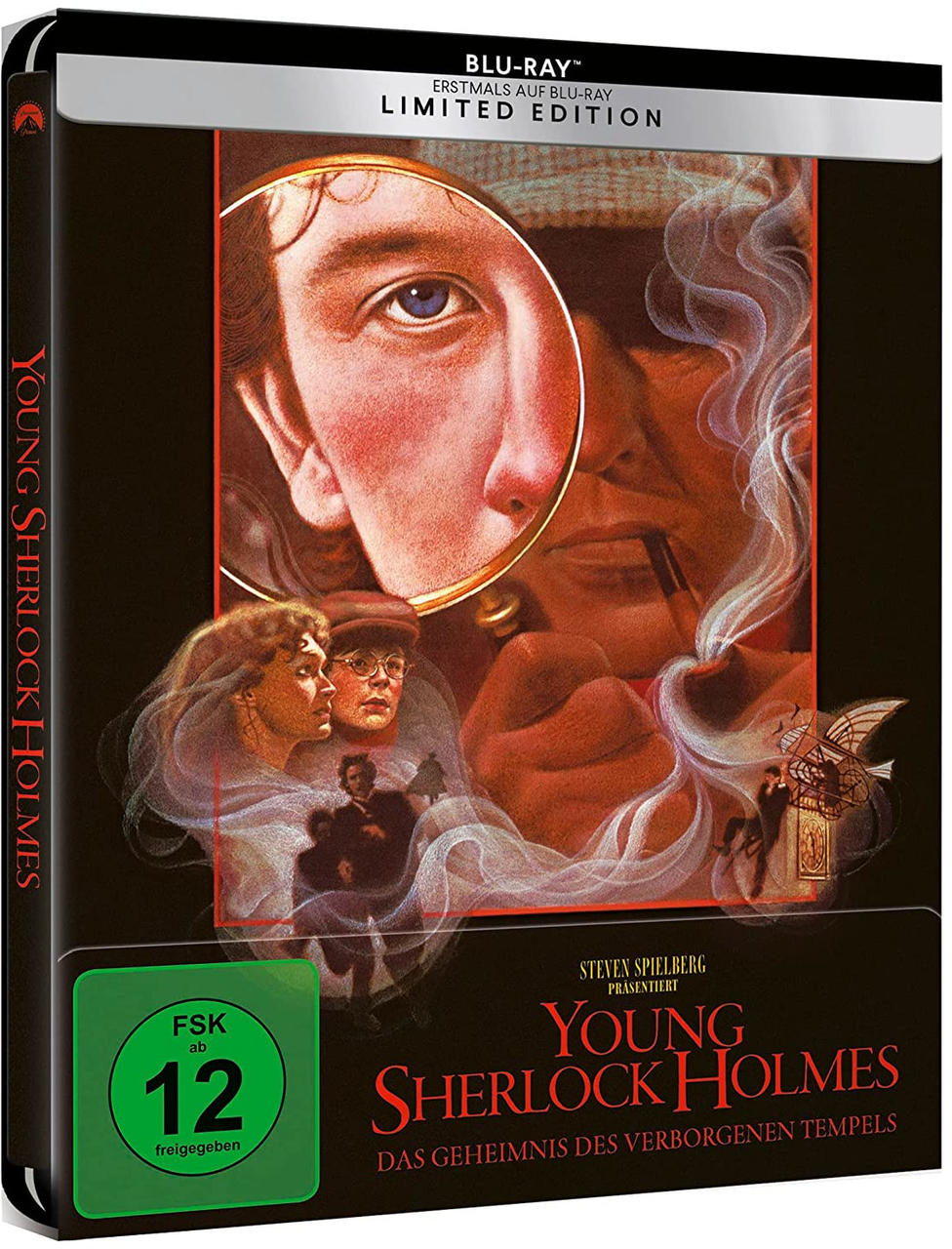 DVD-Hülle eines Films. Bild eines Mannes, der durch eine Lupe schaut, und Text.
