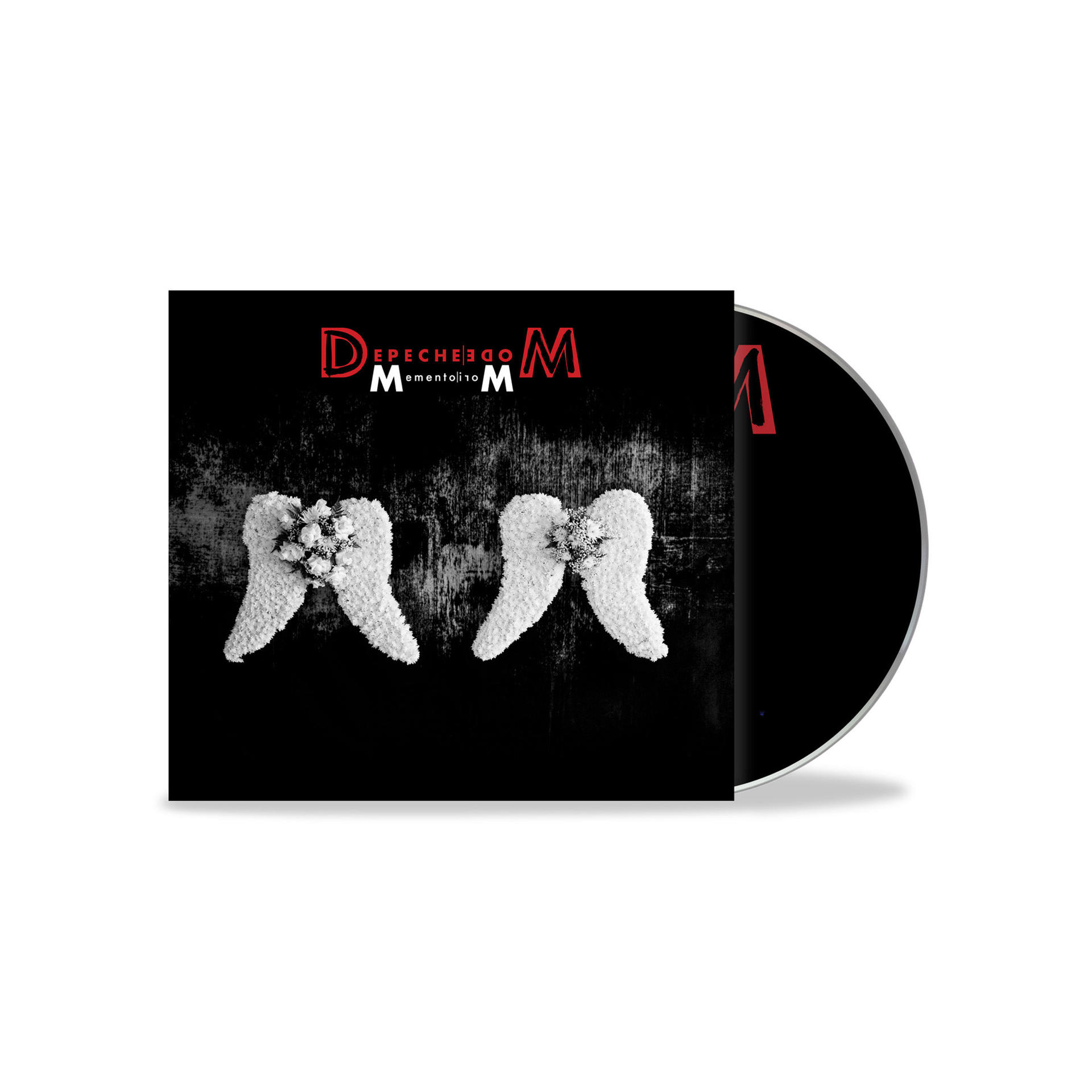 Albumcover von Depeche Modes 'Memento Mori' mit Engelsflügeln und einer CD.