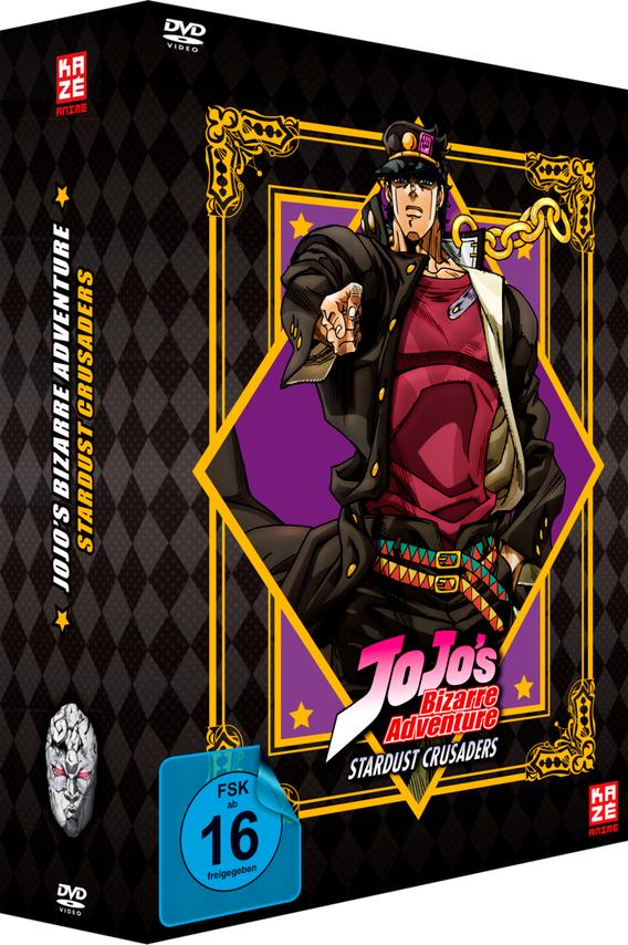 DVD-Hülle für 'JoJo's Bizarre Adventure'. Enthält eine Figur und Logo.