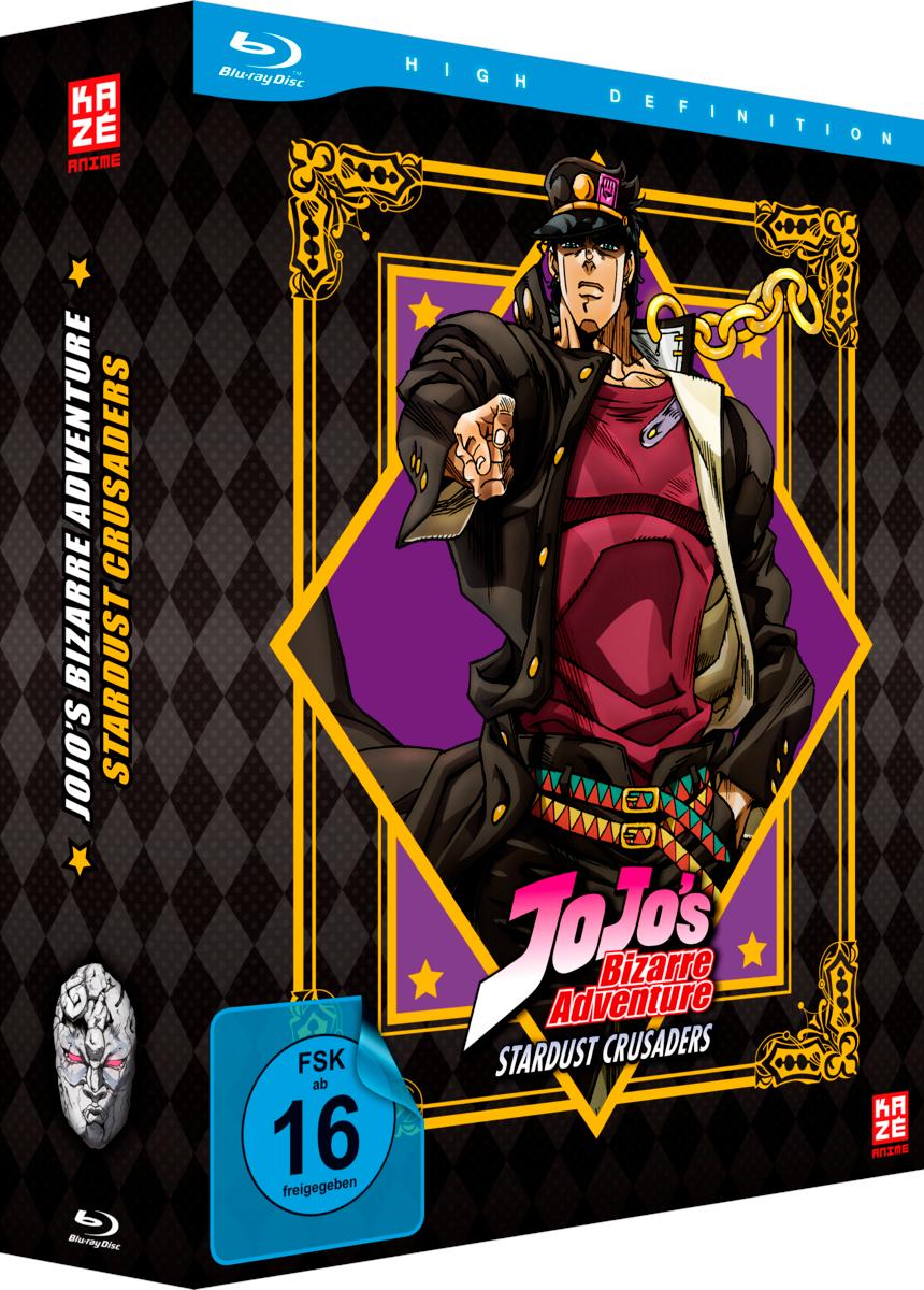 Box-Art für JoJo's Bizarre Adventure: Stardust Crusaders Anime. Zeigt einen Charakter.