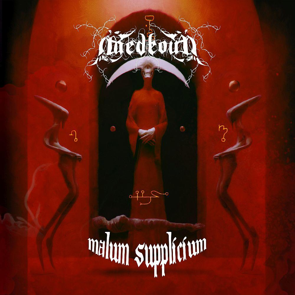 Albumcover: Roter Hintergrund, weißer Text, eine Figur in Rot und zwei Figuren an den Seiten.