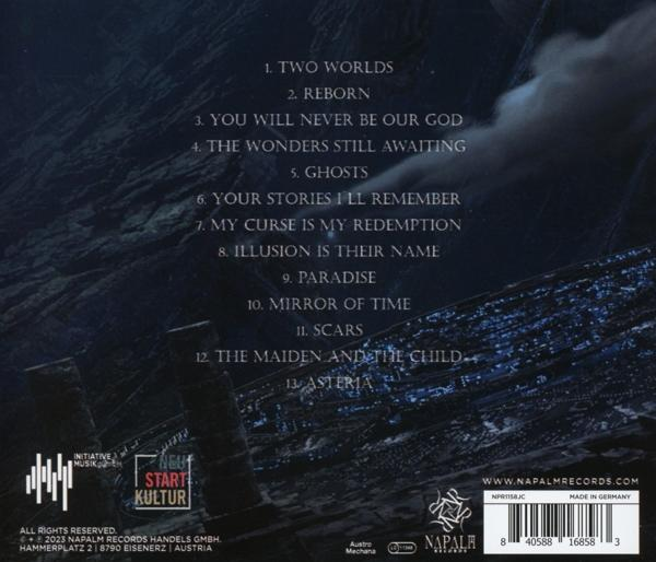 CD-Cover. Text auf dunklem Hintergrund. Enthält ein Logo und eine Titelliste.