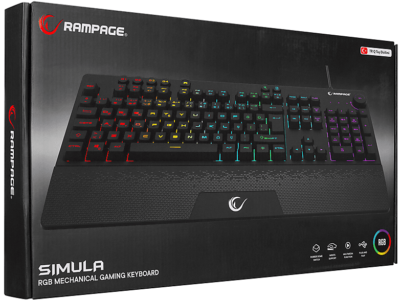 RAMPAGE KB-GX65 Simula USB RGB Aydınlatmalı 4 Makro Tuşlu Bilek Destekli Gaming Oyuncu Klavyesi Siyah_8