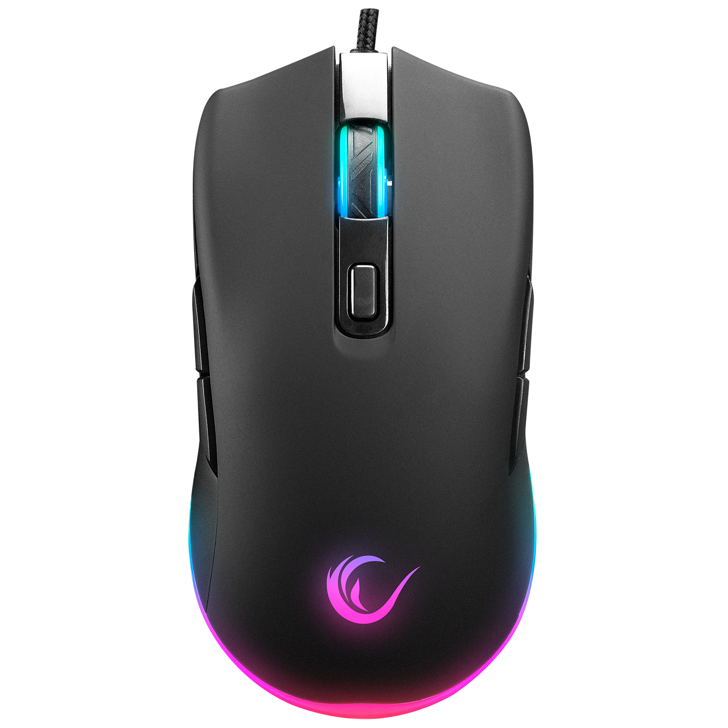 RGB aydınlatmalı siyah oyun faresi.