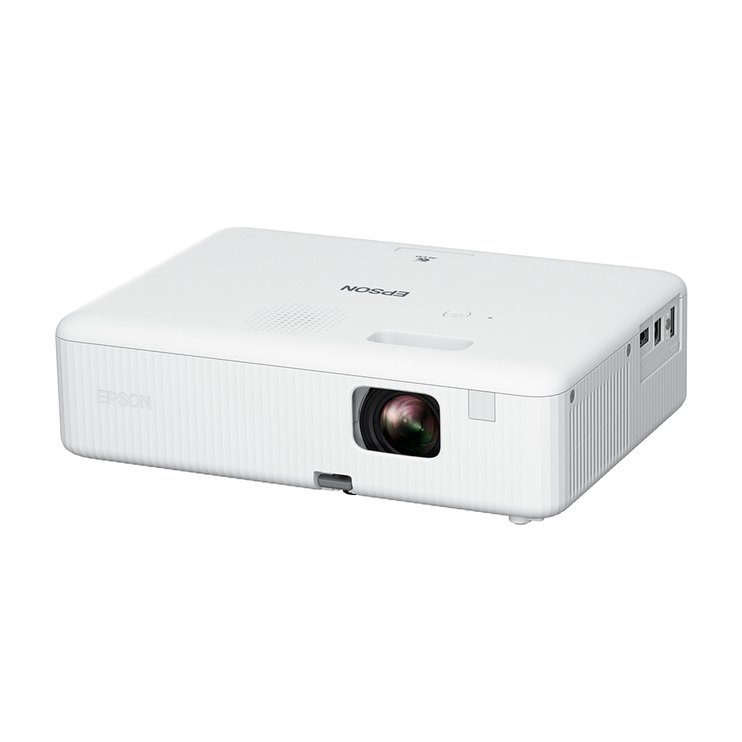 Un proiettore bianco con la parola EPSON sulla parte anteriore e laterale.