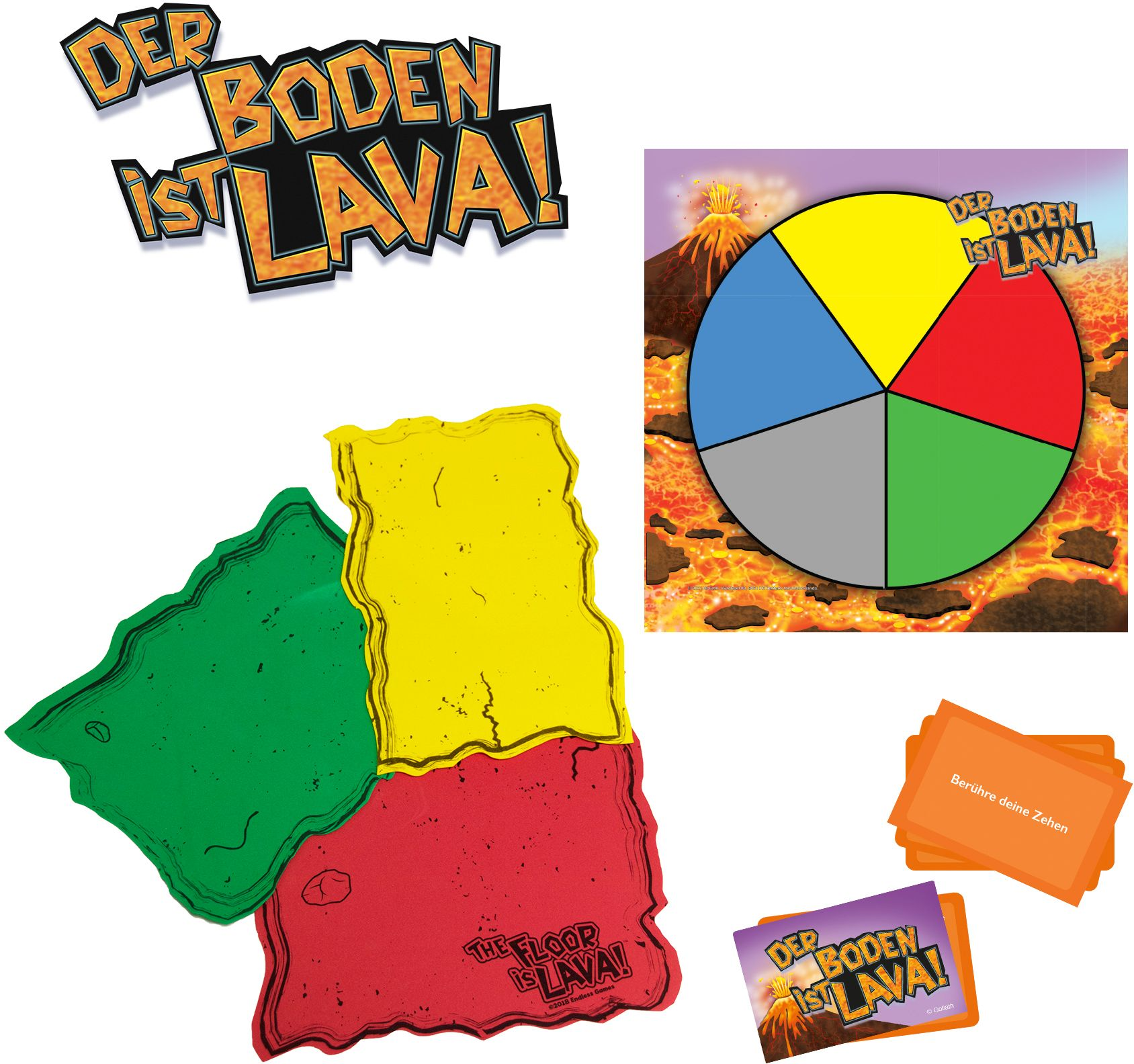 Bild: Spielsteine und Karten für das Spiel 'Der Boden ist Lava!'