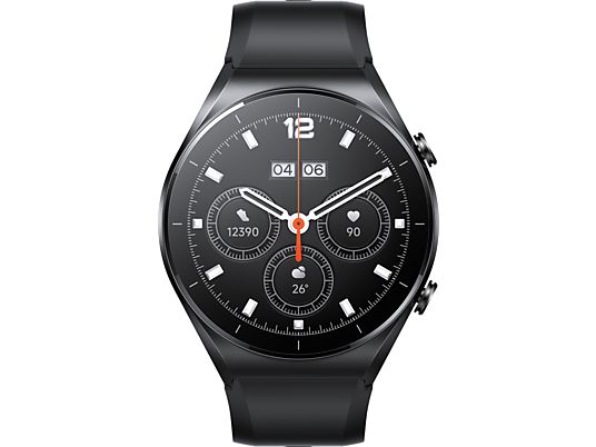 XIAOMI Watch S1 - Smartwatch (165.1 - 225.1 mm (Leder) / 149.8 - 233.8 mm (Fluorkautschuk), Fluorkautschuk / Kalbsleder, Schwarz)