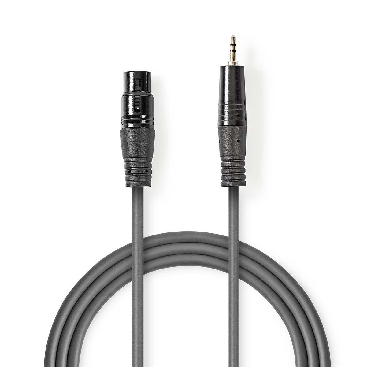 Graues Audiokabel mit einem XLR-Stecker und einem 3,5-mm-Stecker.