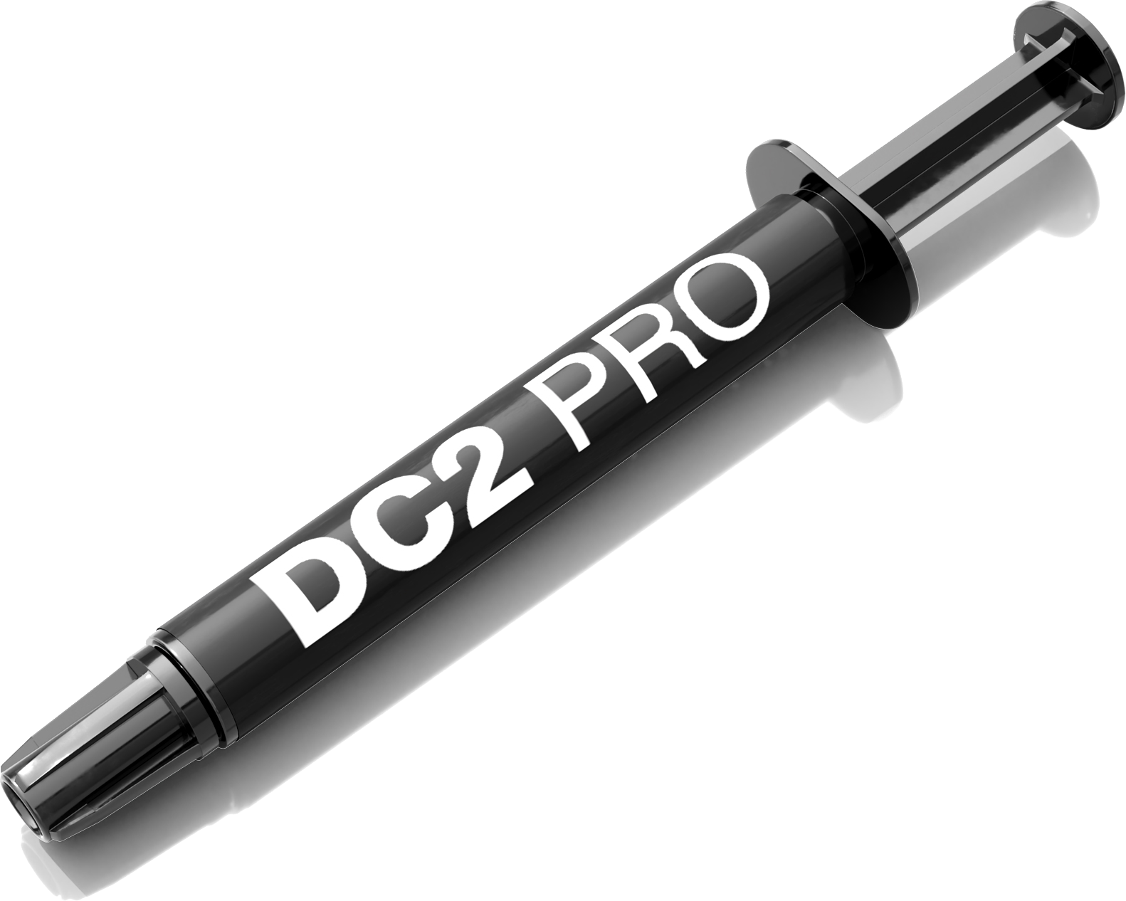 Schwarze Spritze mit weißem Text 'DC2 PRO' auf schwarzem Hintergrund.
