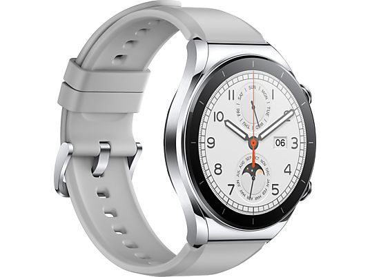 XIAOMI Watch S1 - Smartwatch (165,1 - 225,1 mm (cuir) / 149,8-233,8 mm (caoutchouc fluoré), caoutchouc fluoré / cuir de veau, argent)