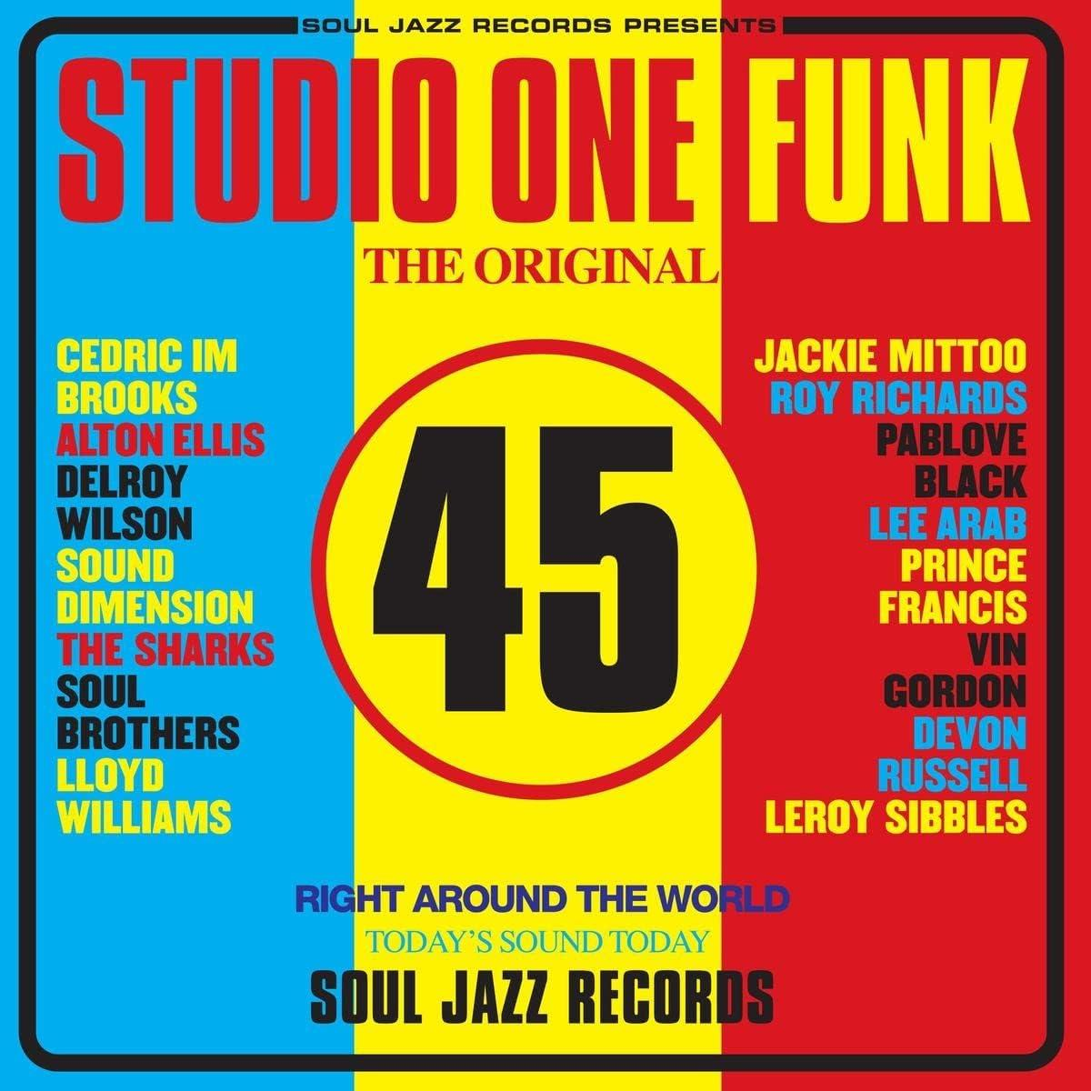 Pochette de l'album 'Studio One Funk'. Le texte en gras et le graphique du chiffre 45 dominent l'image.