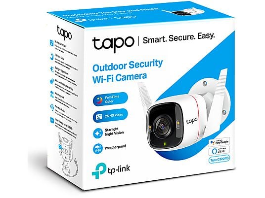 Cámara de vigilancia IP - TP-Link Tapo C320WS, 2K QHD, Sensor Nocturno, IP66, Control por voz, Blanco