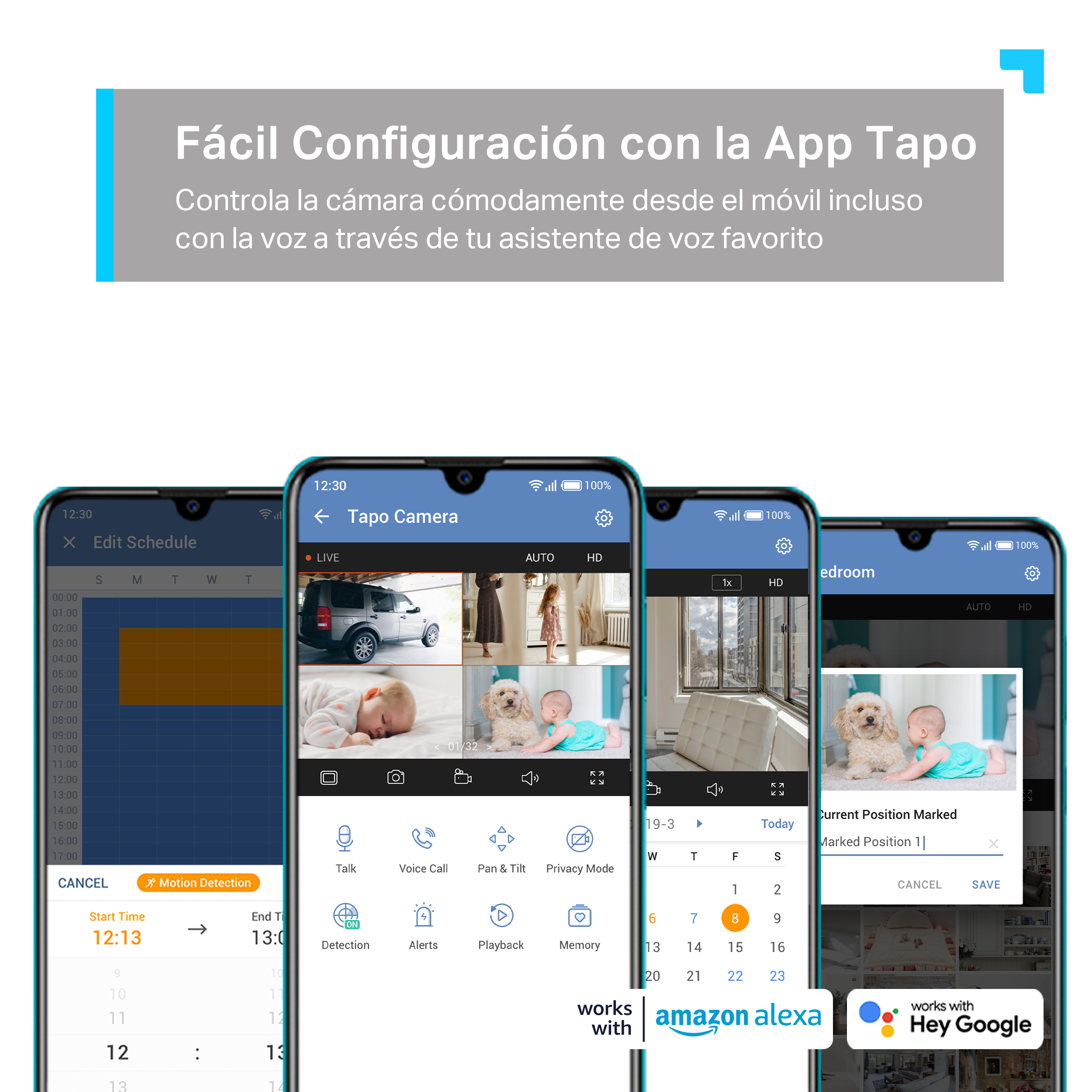 Tres smartphones que muestran pantallas de aplicaciones relacionadas con la seguridad del hogar.