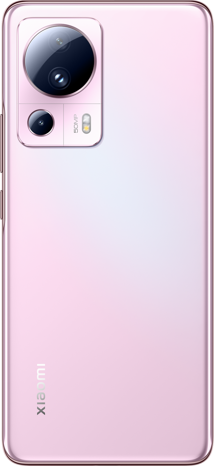 Teléfono inteligente rosa con cámara y logotipo de Xiaomi.