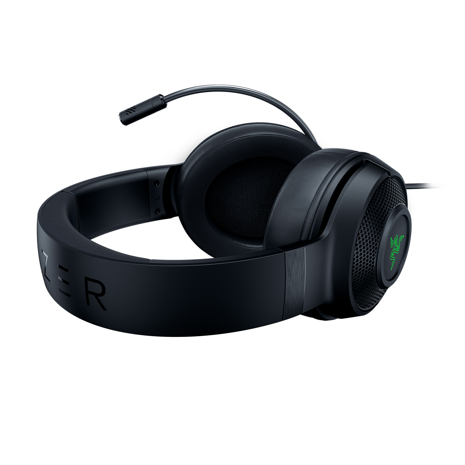 Cuffie da gioco Razer nere con microfono su sfondo bianco.