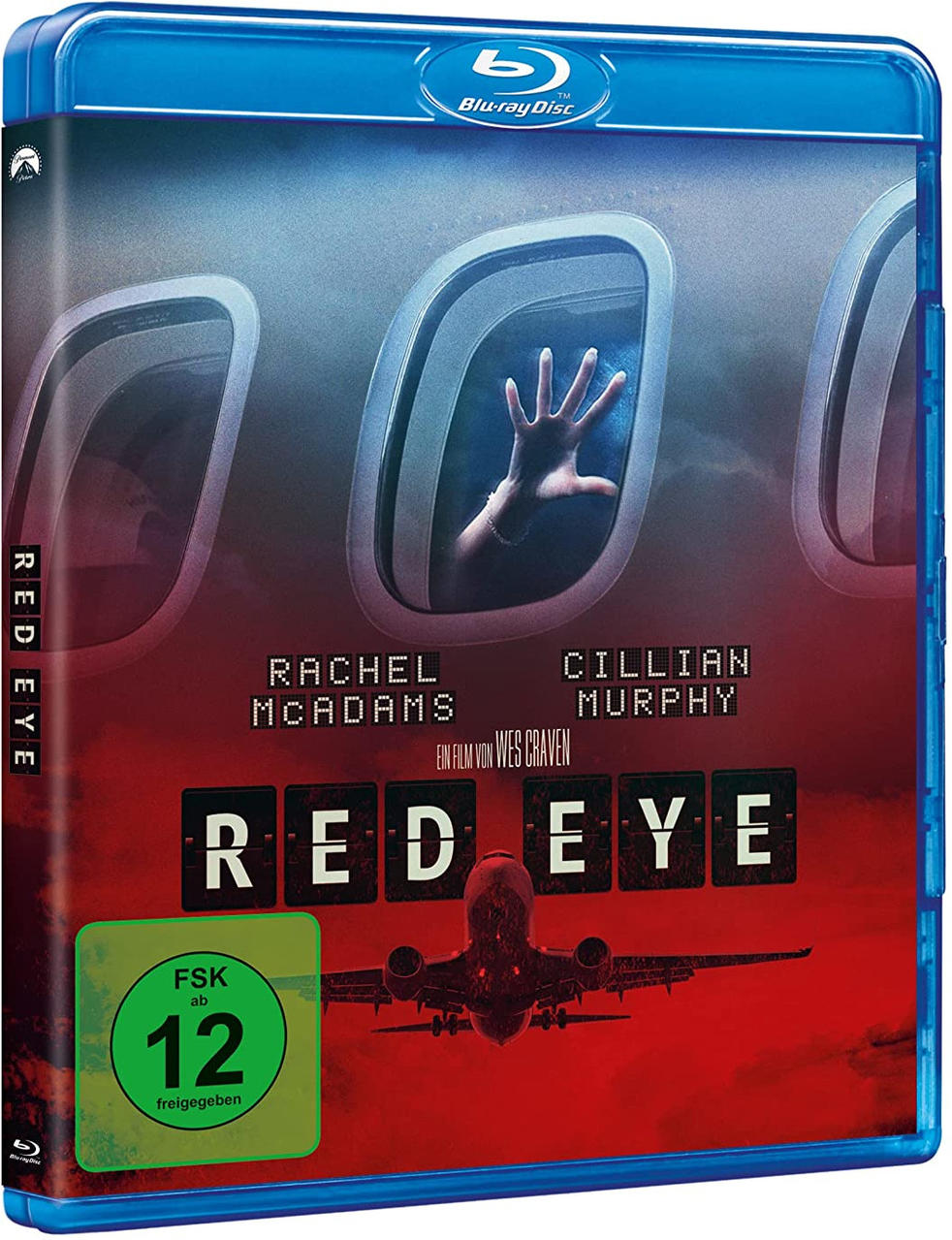 Blu-ray-Hülle für den Film 'Red Eye'. Die Hand einer Frau an einem Fenster.