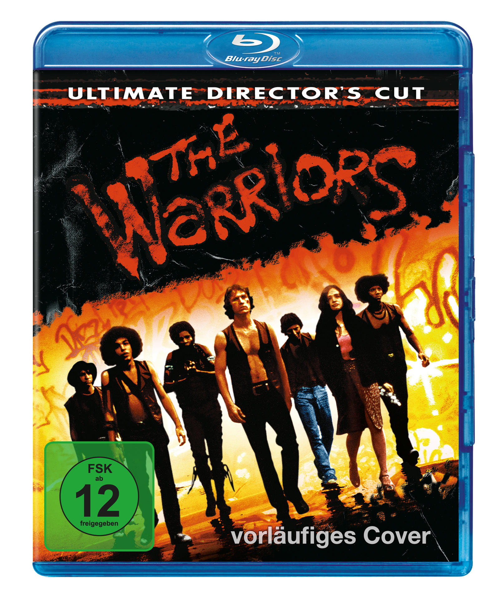 DVD-Cover für The Warriors. Eine Gruppe von Männern und eine Frau gehen auf den Betrachter zu. Graffiti im Hintergrund.
