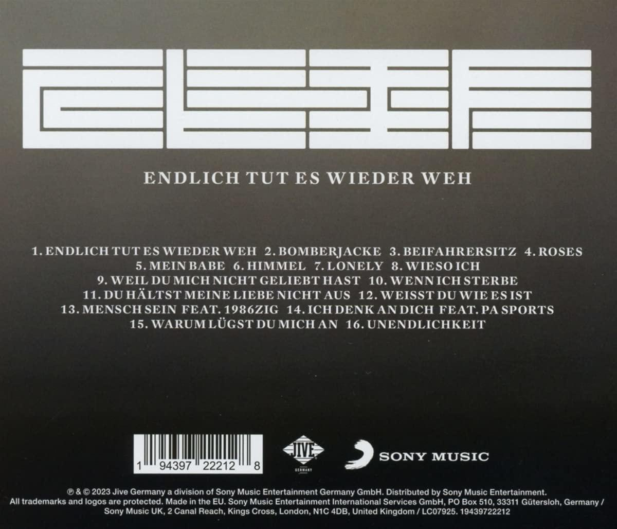 Albumcover mit Text und einer Liste von Songtiteln. Weißer Hintergrund.