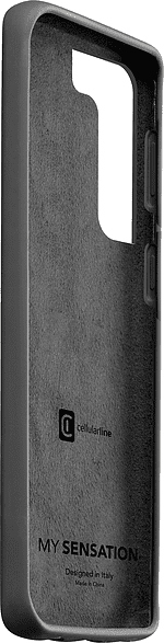 Une coque de téléphone grise avec le nom de la marque et le logo.