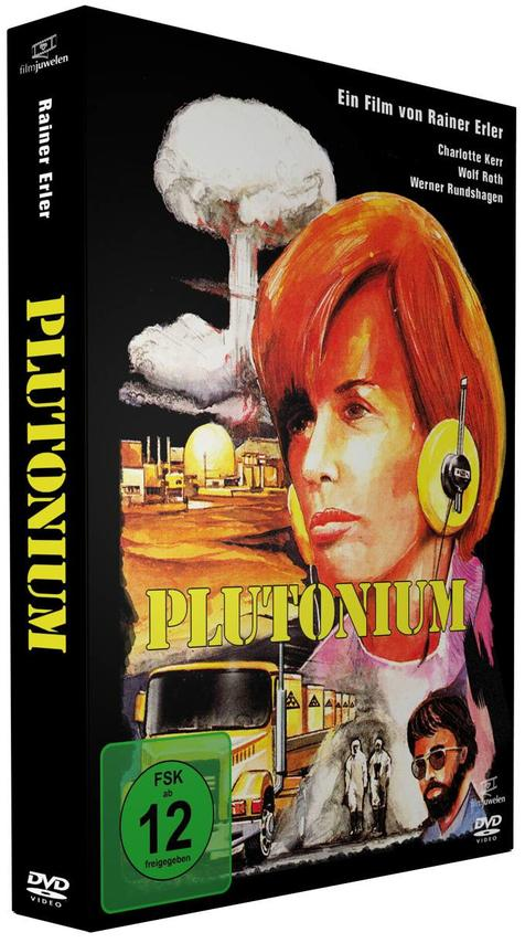 DVD-Cover für den Film 'Plutonium' mit einem Frauengesicht und einer nuklearen Explosion im Hintergrund.