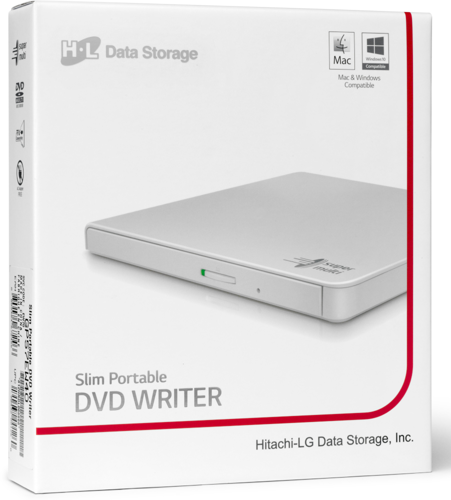 White box with a DVD writer. It has the brand logo and product information.