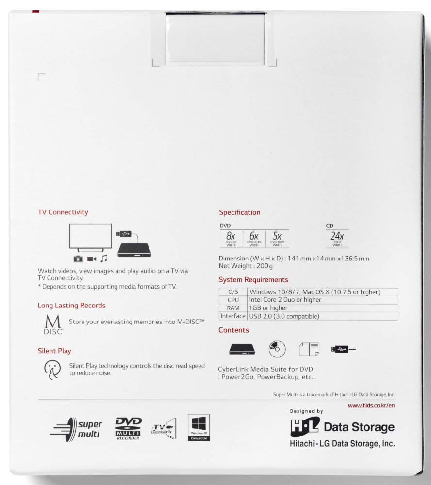 White DVD case with specifications on the back.