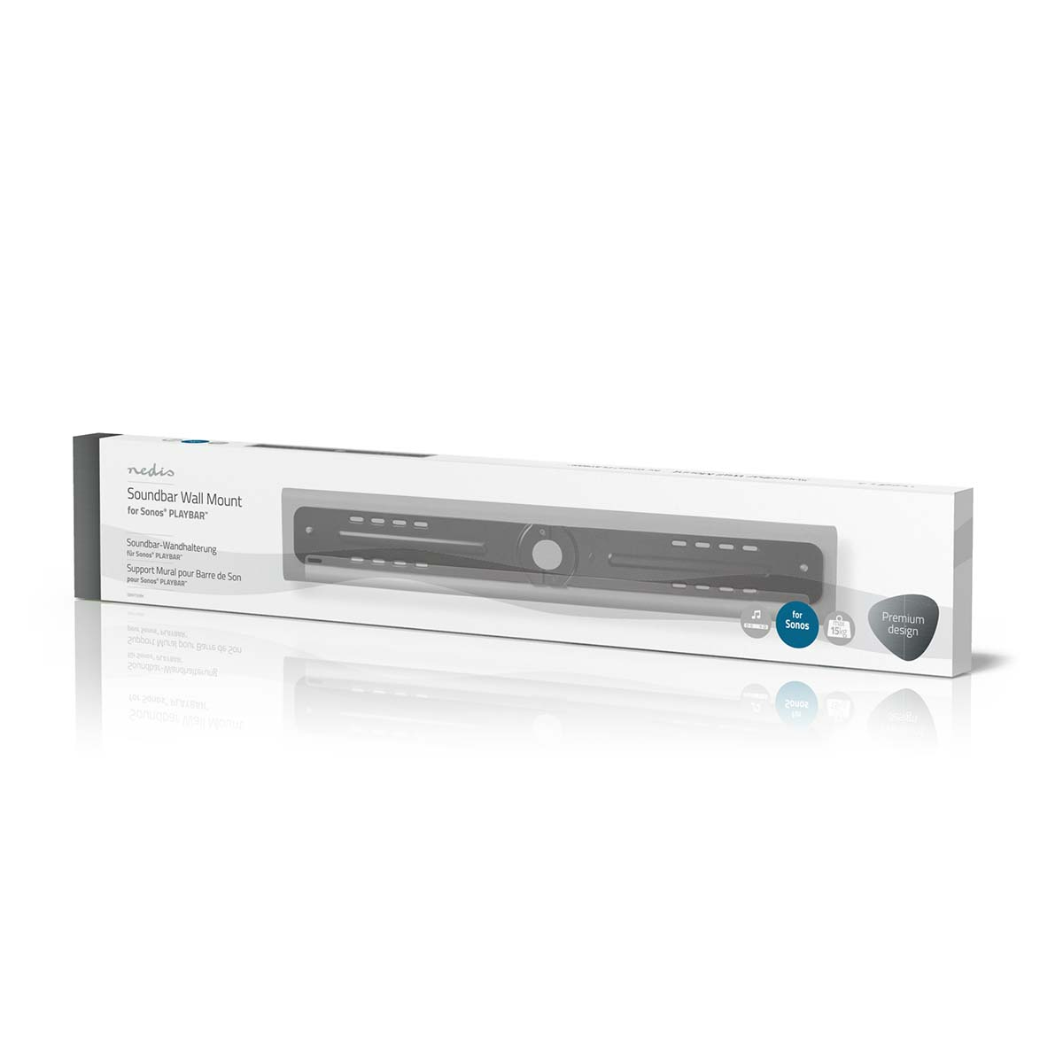 Weiße Schachtel mit einer schwarzen Soundbar-Halterung darin.