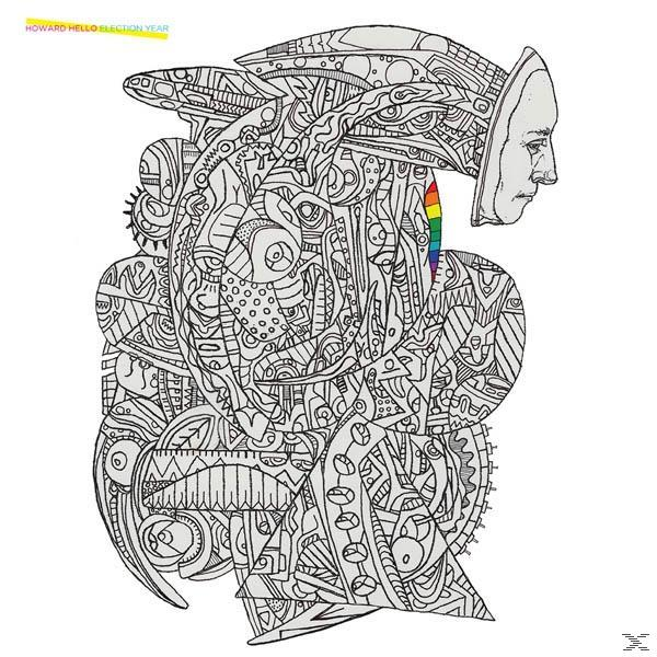 Abstrakte Illustration. Schwarz-Weiß-Linienarbeit mit Gesicht und Regenbogenfarben.
