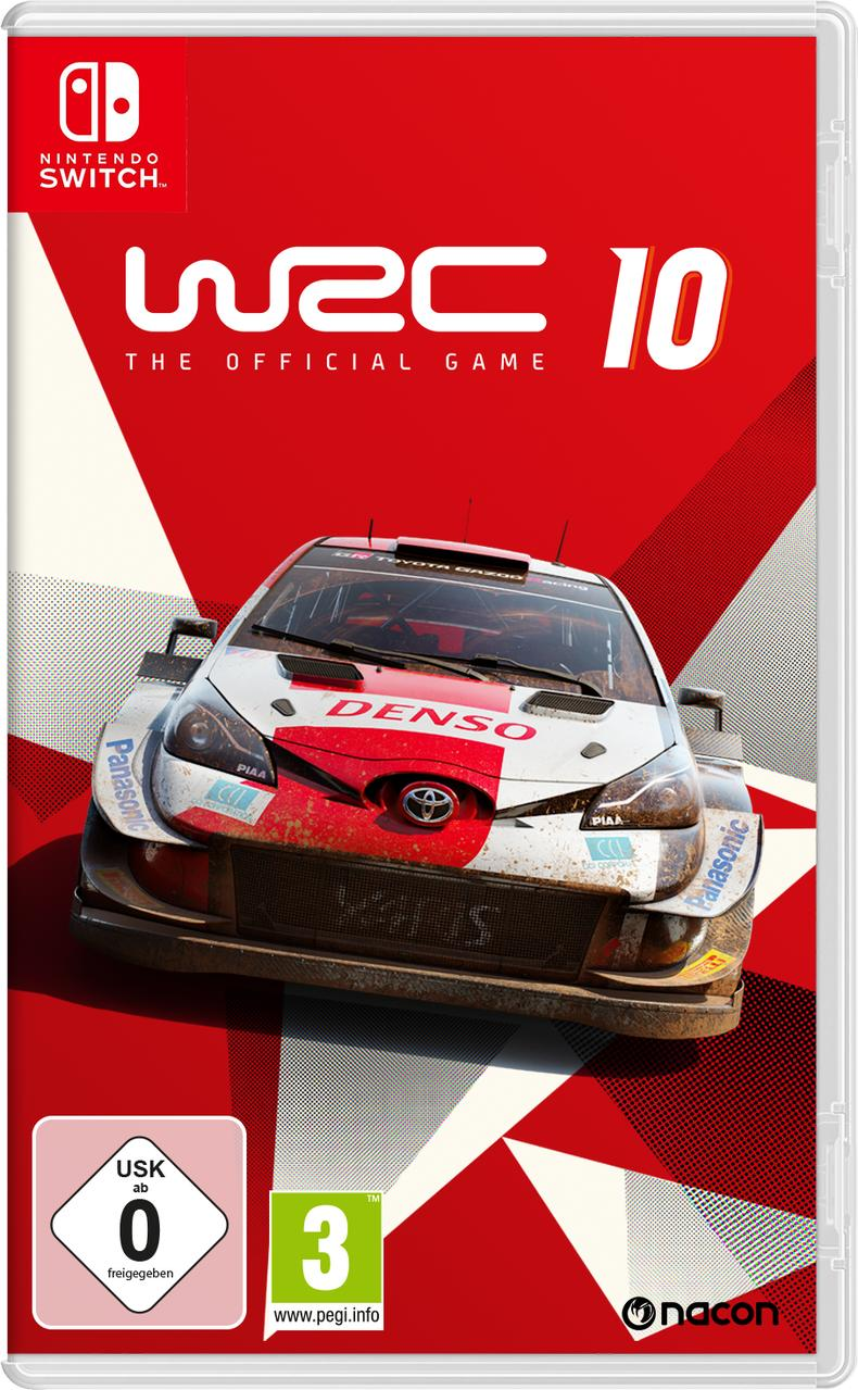 Nintendo Switch Spiel 'WRC 10'. Auto auf dem Cover, rot-weißes Design.
