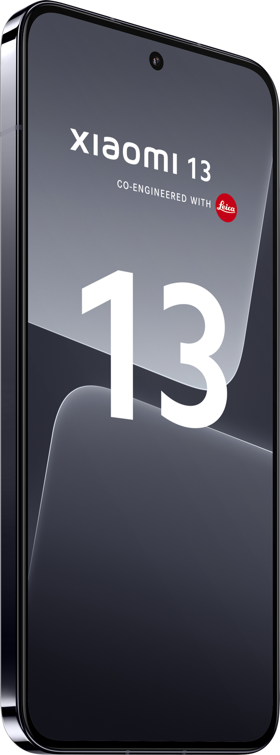 Smartphone Xiaomi 13 en color negro, vista en ángulo.