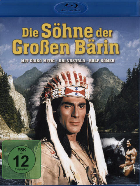 DVD-Cover: Mann mit indianischer Kopfbedeckung. Filmtitel auf Deutsch. Wasser und Bäume im Hintergrund.
