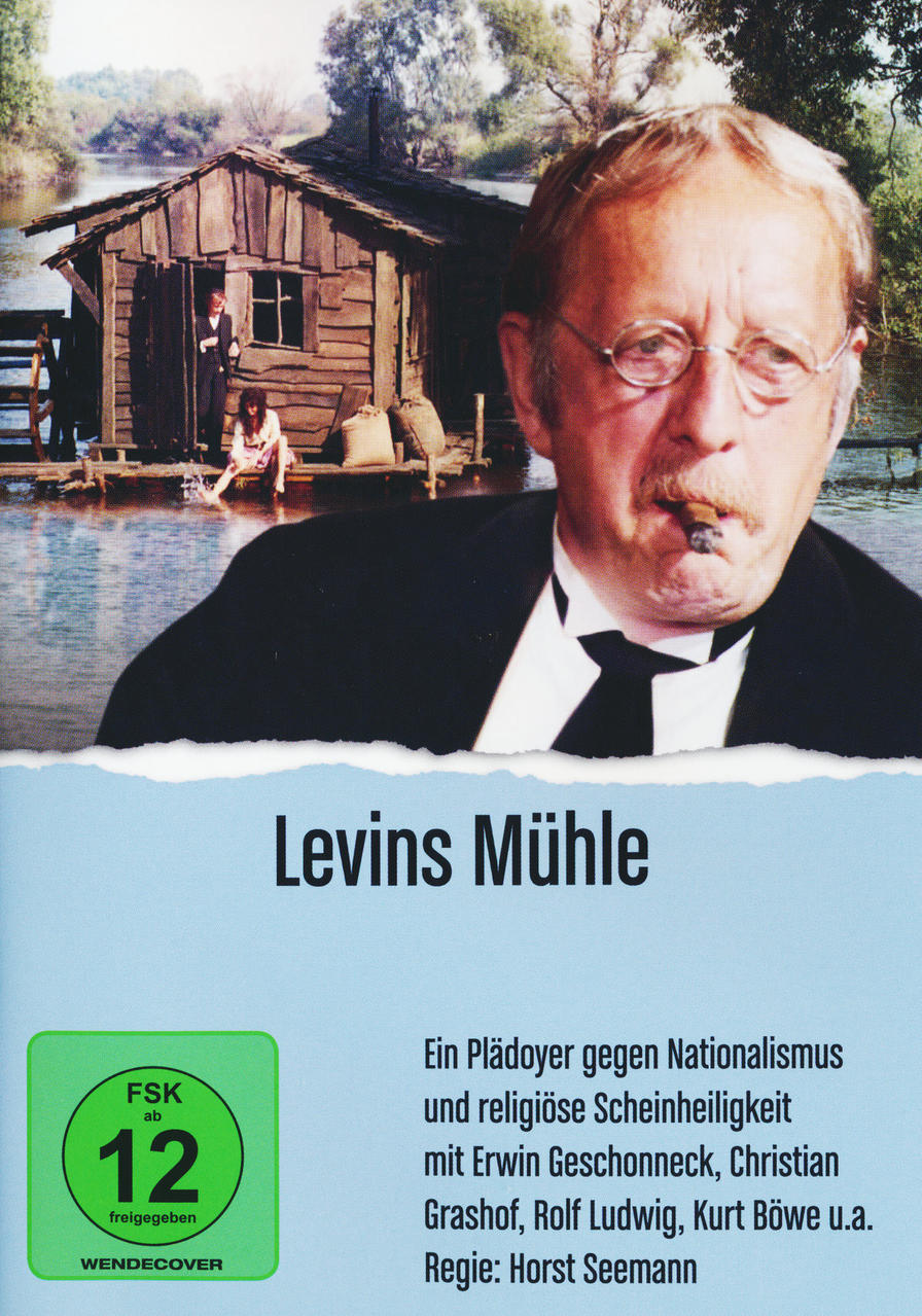 Filmcover: Mann mit Zigarre, auf einem Floß. Deutscher Titel: Levins Mühle. FSK 12-Rating.